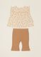 Beige baby girl set in pure cotton with floral print_0