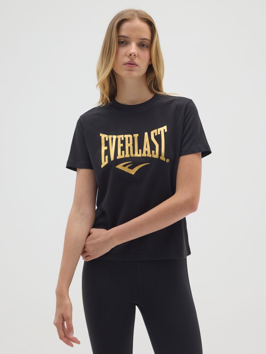 Black pure cotton regular fit Everlast T-shirt_0