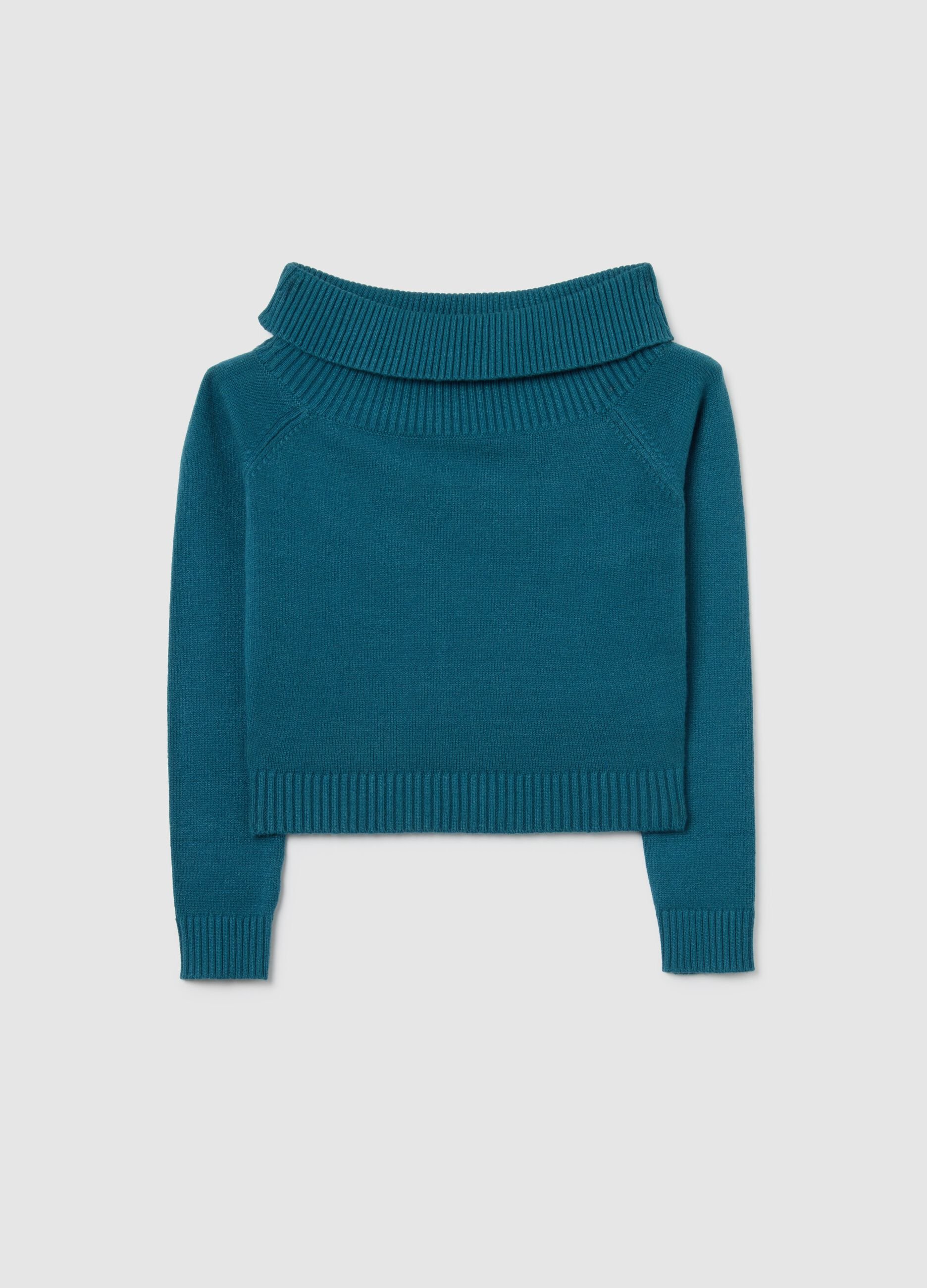 Regular fit girls' blue shawl collar sweater