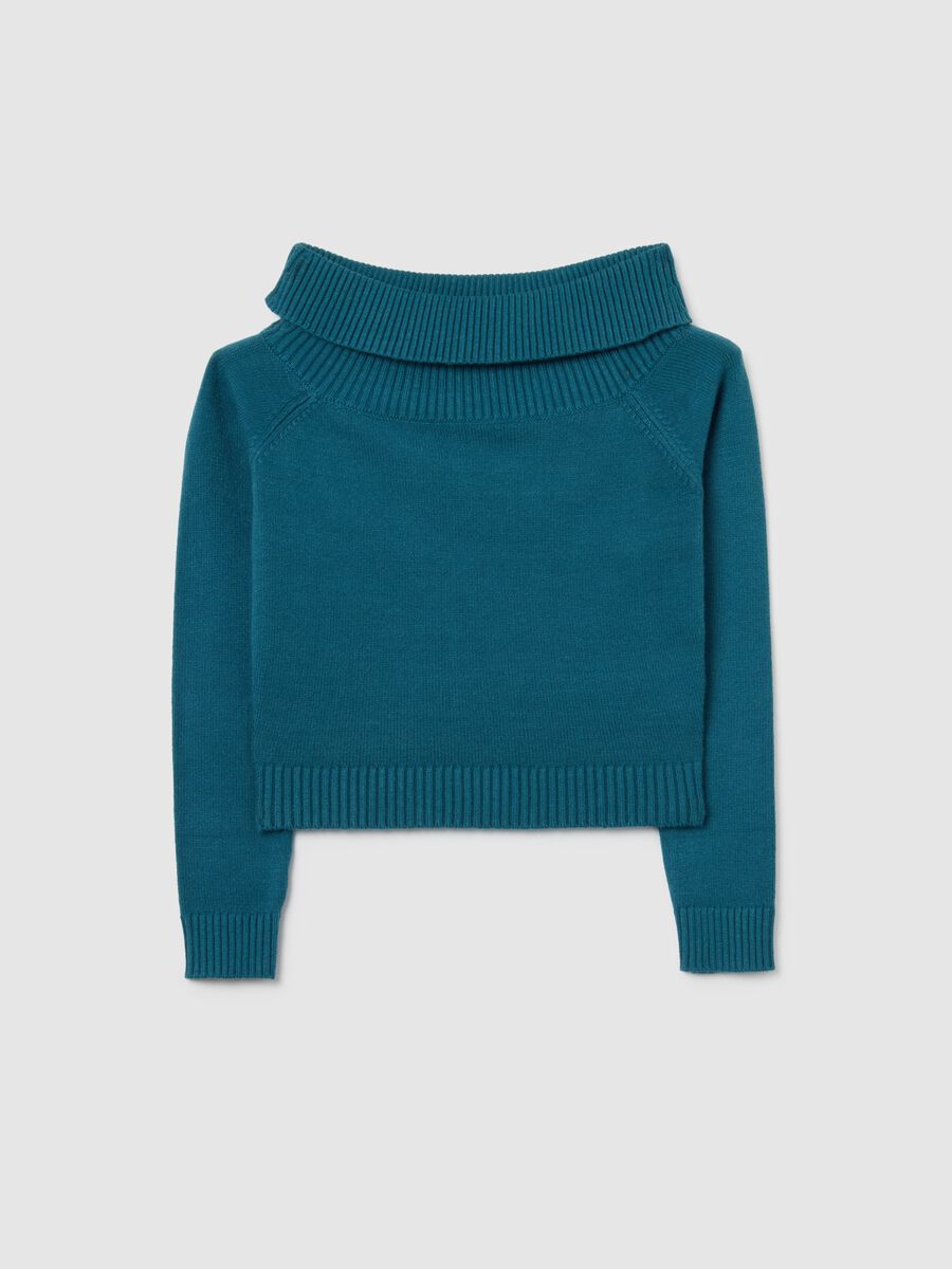 Regular fit girls' blue shawl collar sweater_0