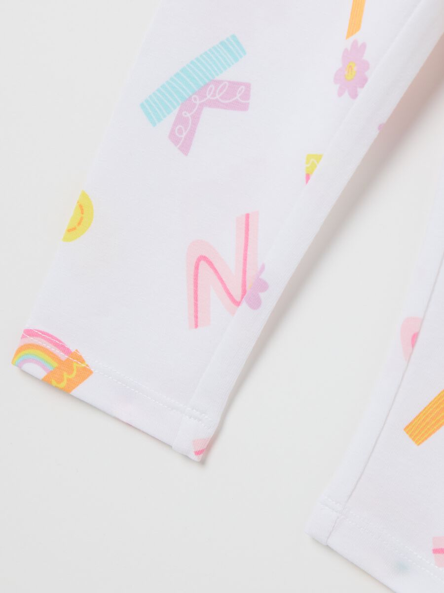 White stretch leggings with letters print_2
