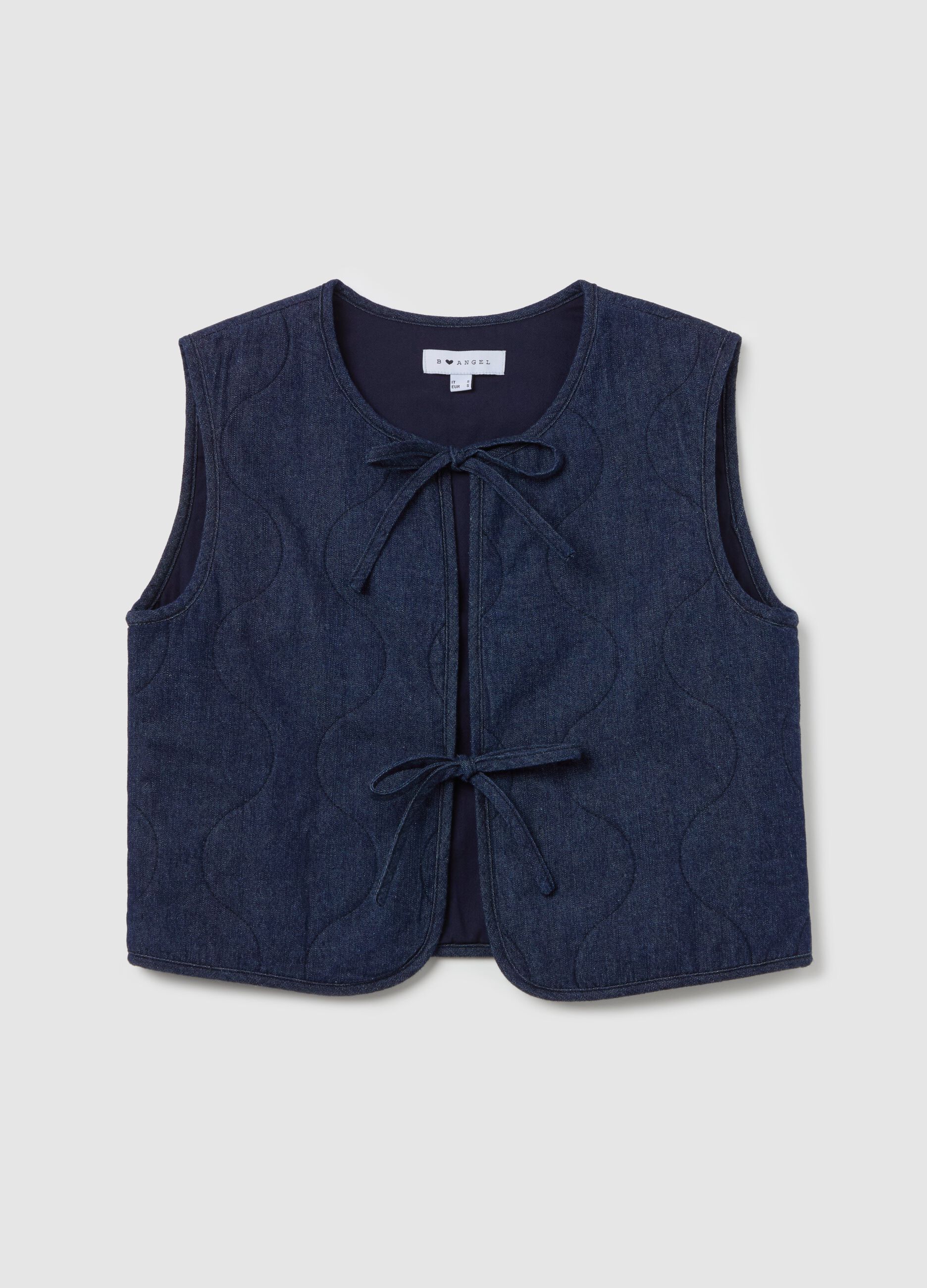 Padded gilet in denim with laces