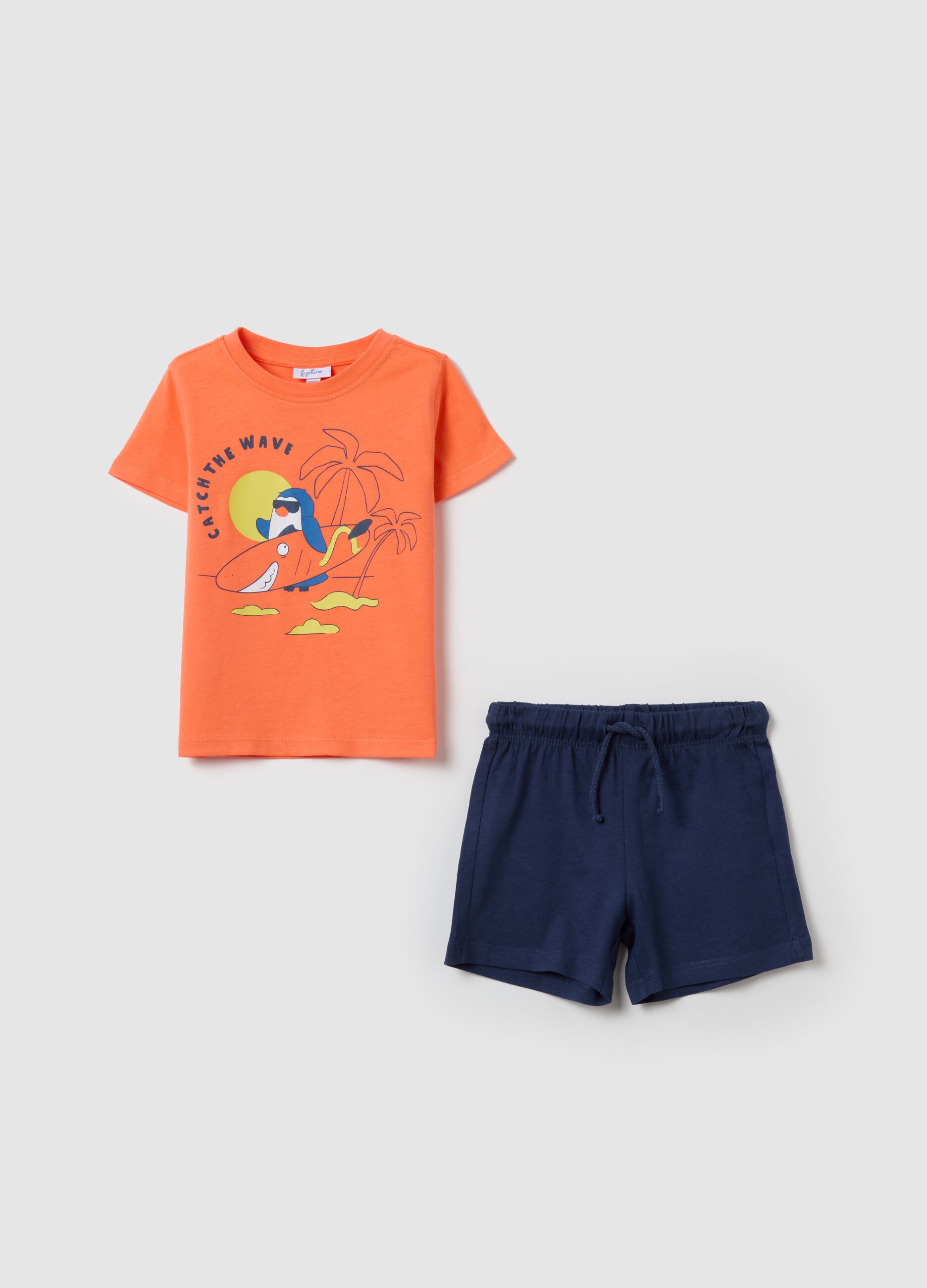 Cotton set with T-shirt with print and Bermuda shorts