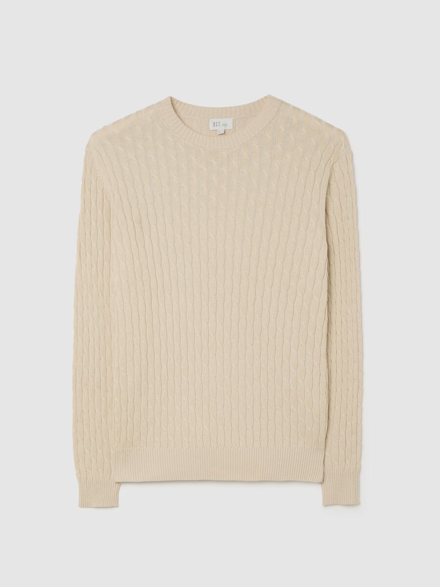 Beige cotton sweater with jacquard pattern_0