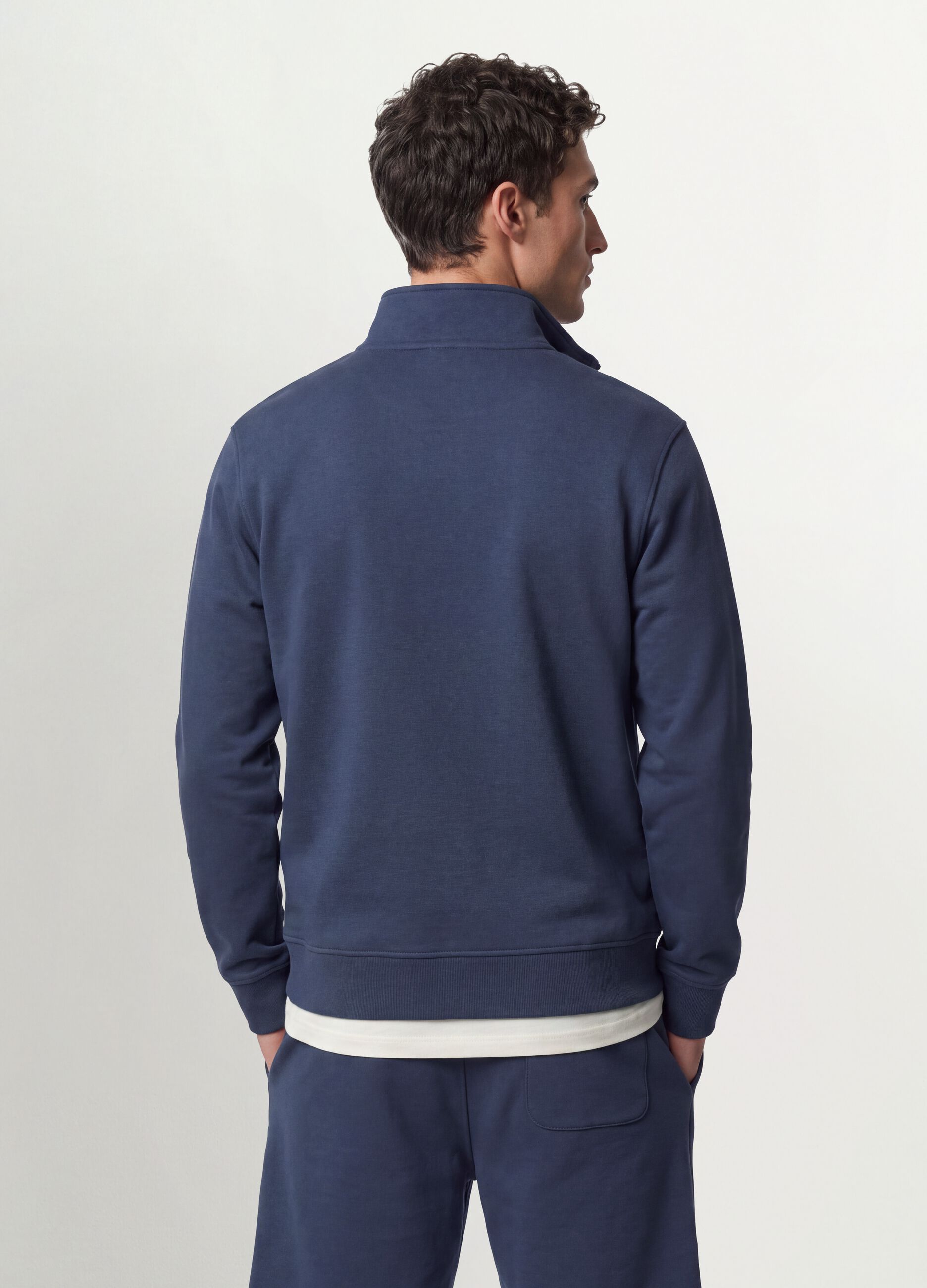 Grey cotton-blend sweatshirt with crew neck and zip, regular fit