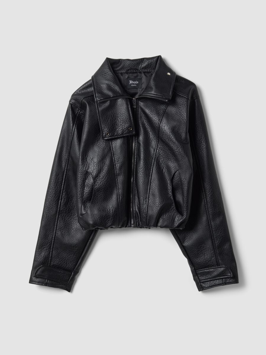 Oversized Faux Leather Jacket Black_0