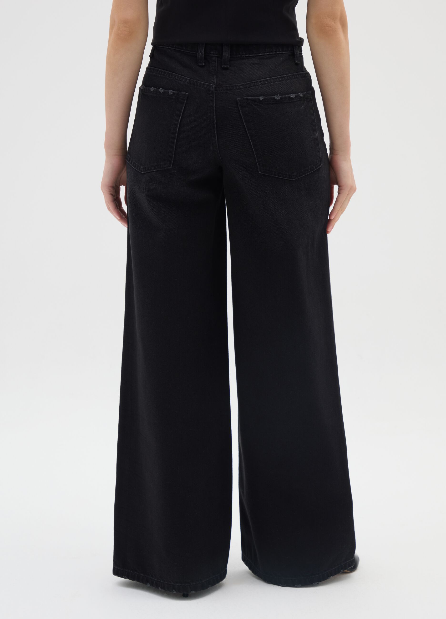 Black wide leg cotton jeans