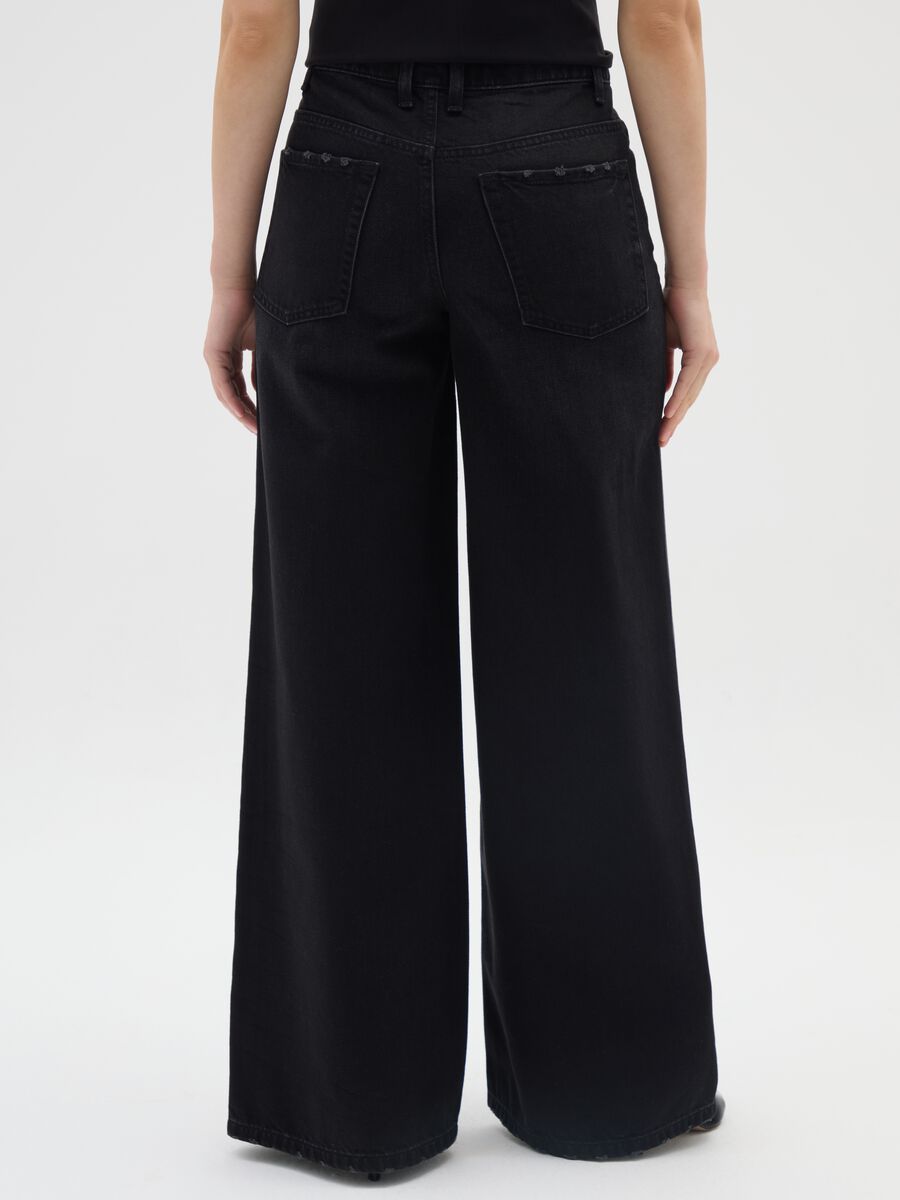 Black wide leg cotton jeans_2