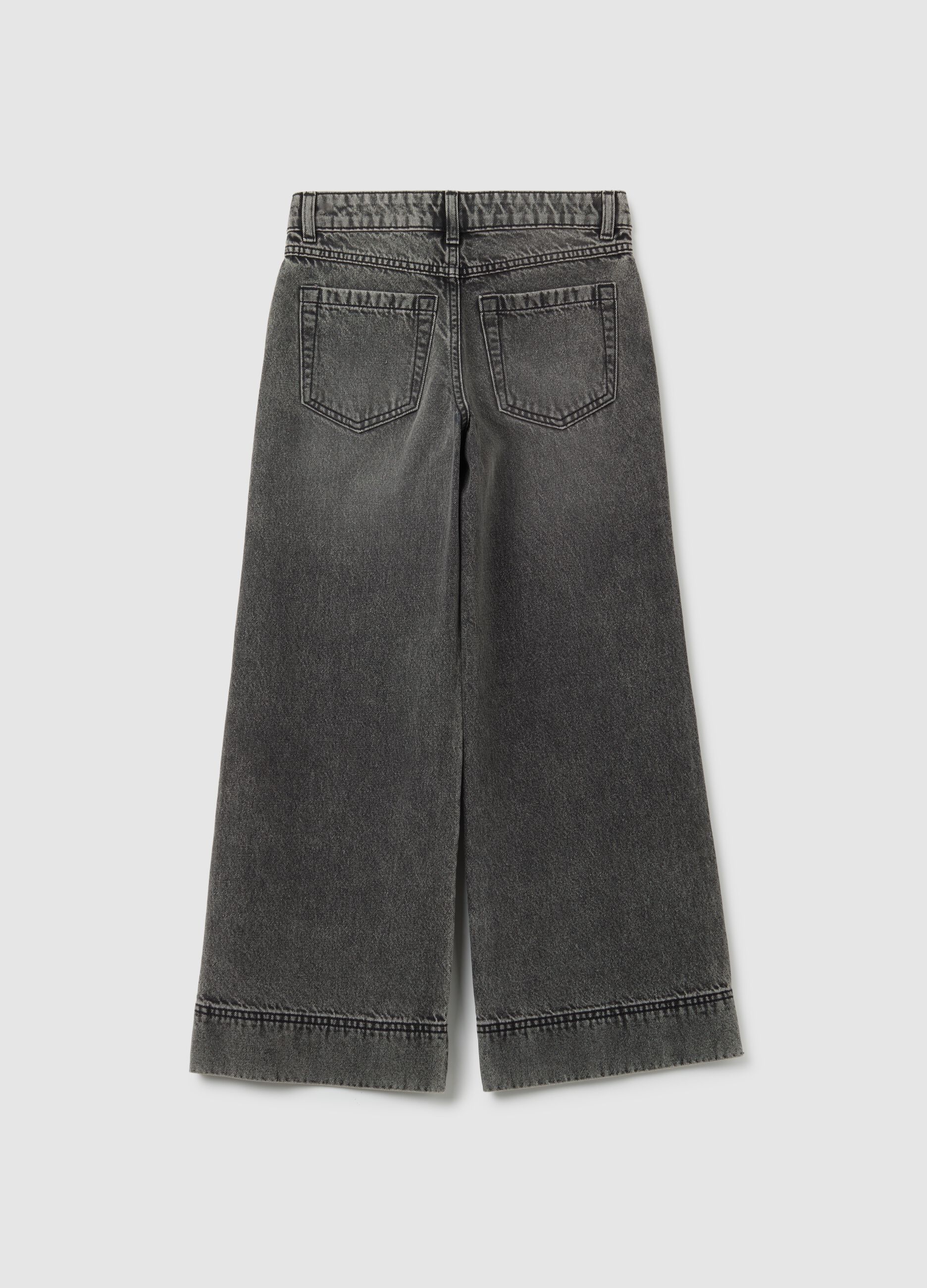 Jeans da ragazza in puro cotone neri wide leg