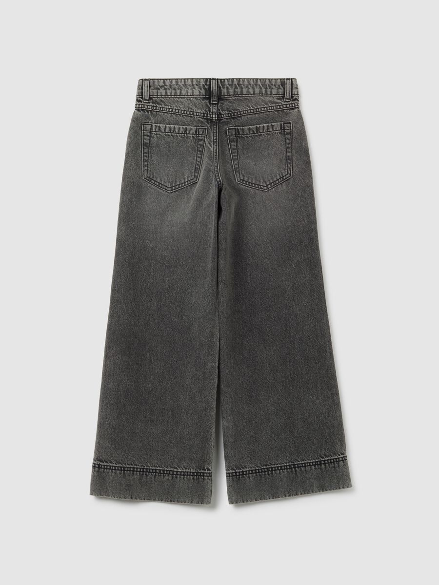 Jeans da ragazza in puro cotone neri wide leg_1