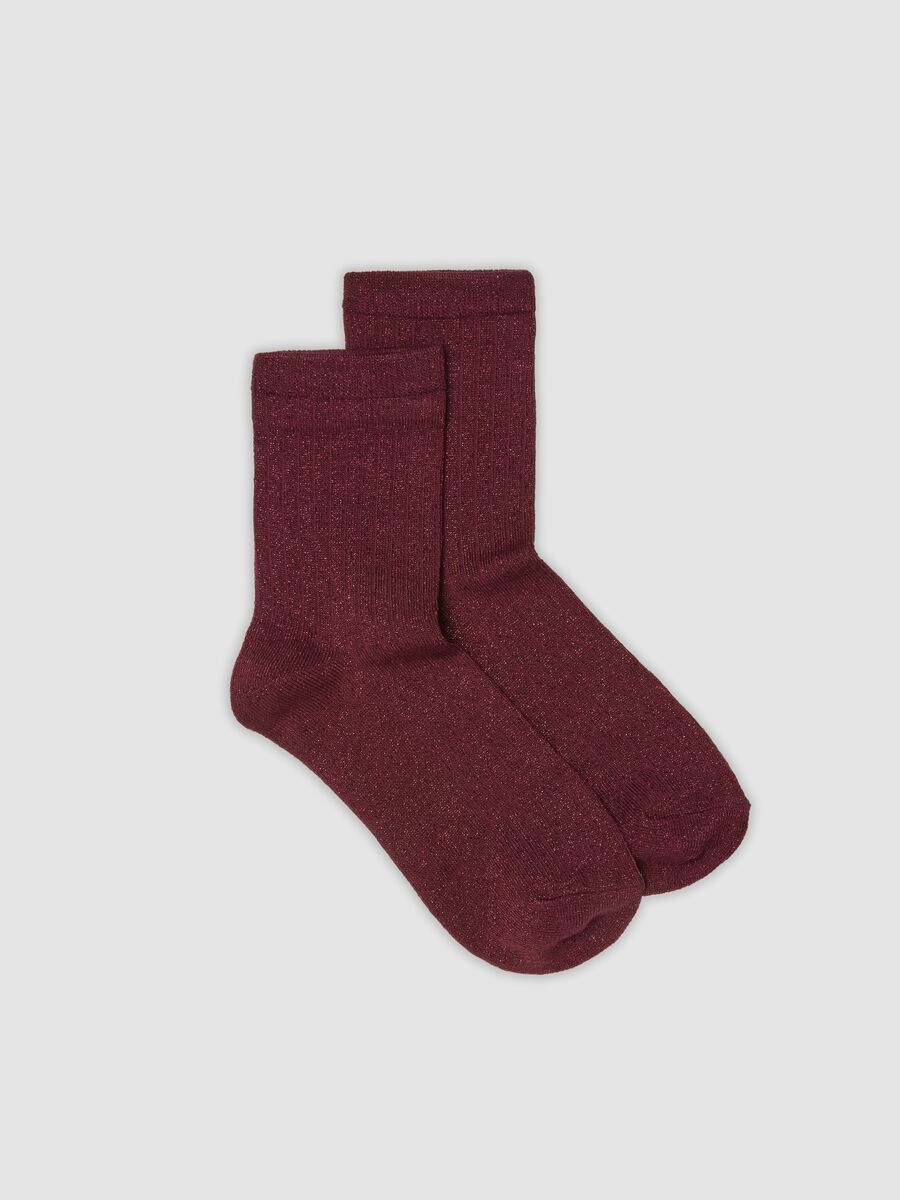 Red stretch socks with lurex threads_0