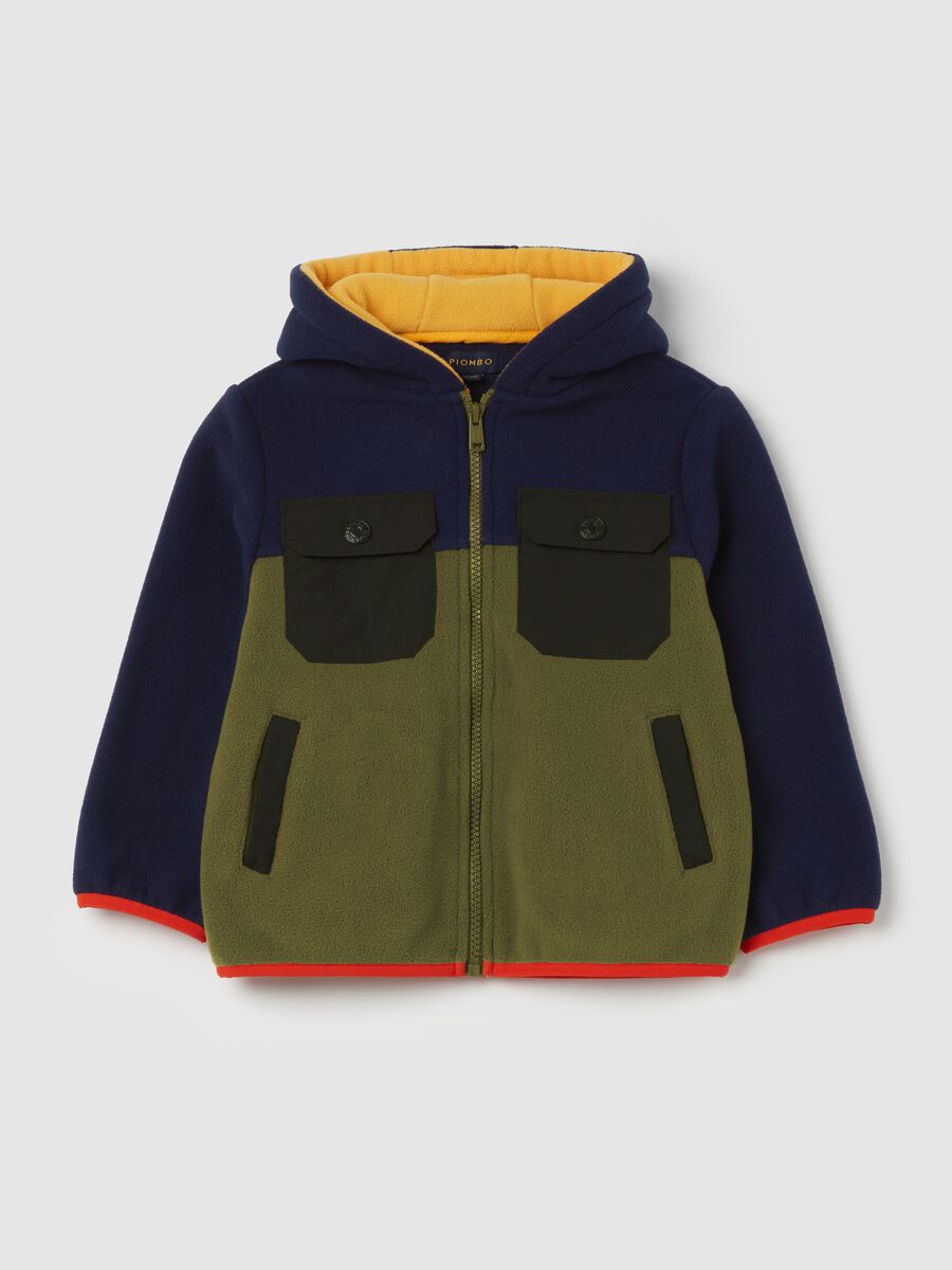 Full-zip colourblock sweatshirt in fleece with hood_3