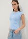 Blue fitted stretch-cotton T-shirt with print_0