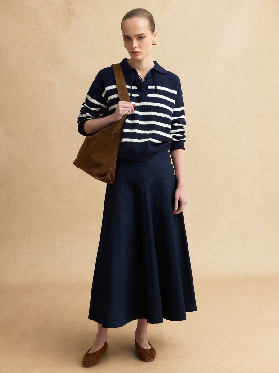 Multi-coloured striped pure cotton sweater, regular fit, deep V_2