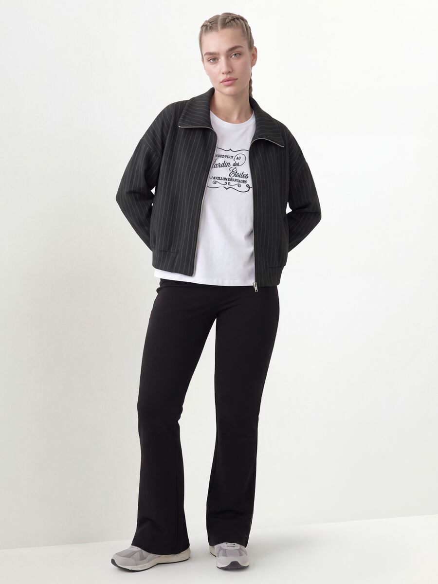 Felpa full zip grigia in viscosa elasticizzata a righe con colletto_2