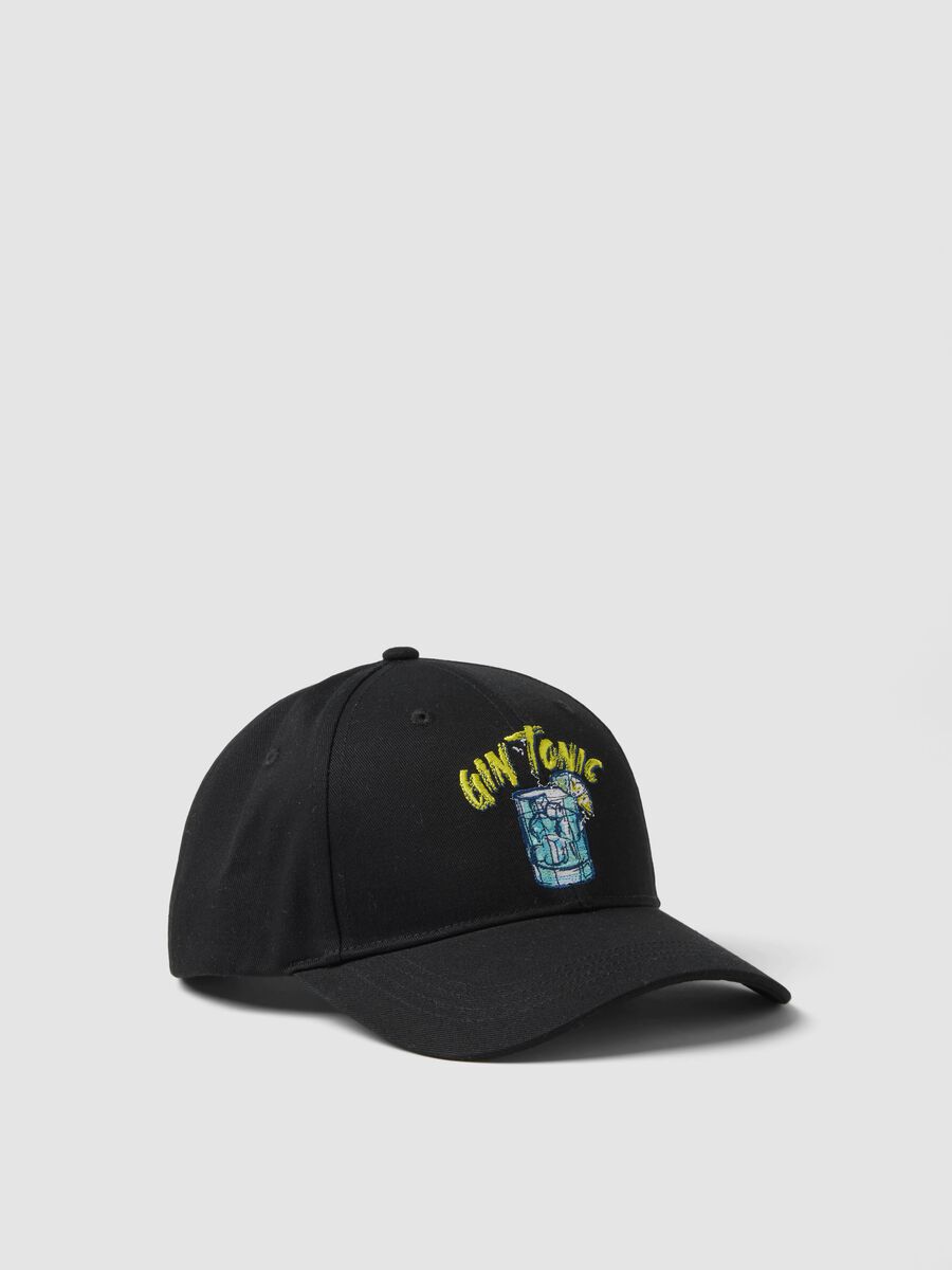 Cappello da baseball in puro cotone nero con ricamo Gin tonic_0