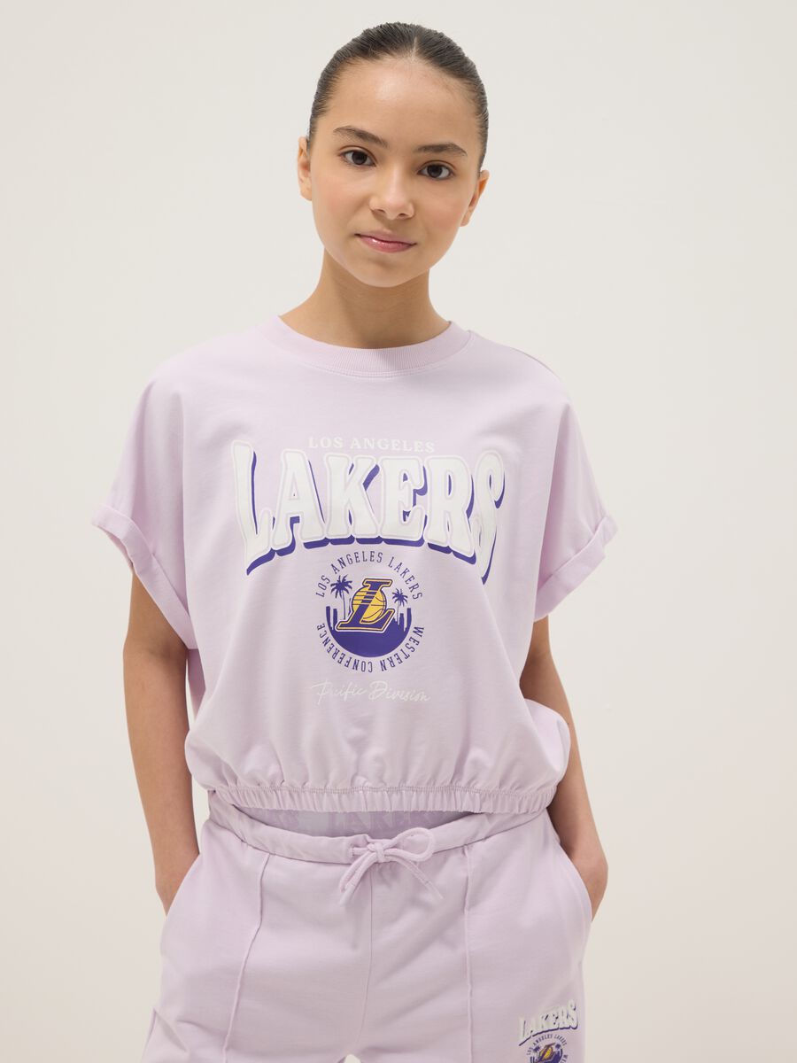 Jogging set viola in cotone elasticizzato con stampa Lakers da ragazza regular fit_2
