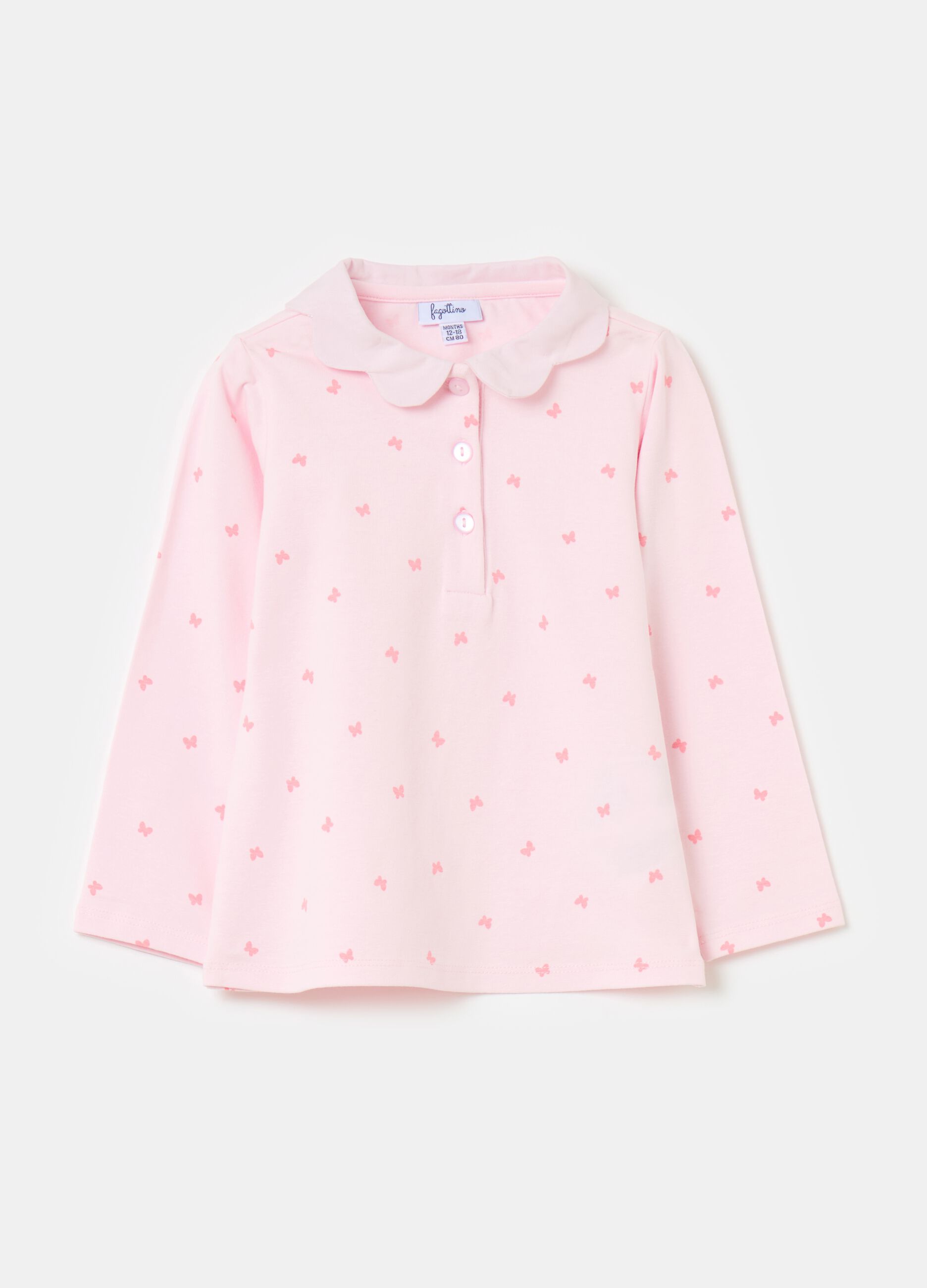 Polo shirt with wavy collar and butterflies print