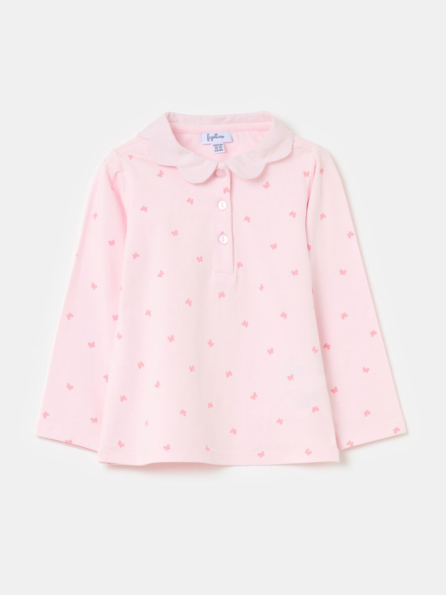 Polo shirt with wavy collar and butterflies print_0