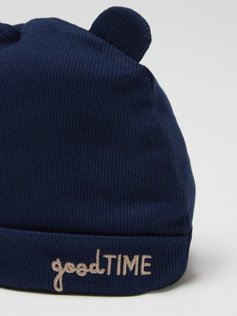 Blue baby beanie hat in stretchable cotton with ears_2