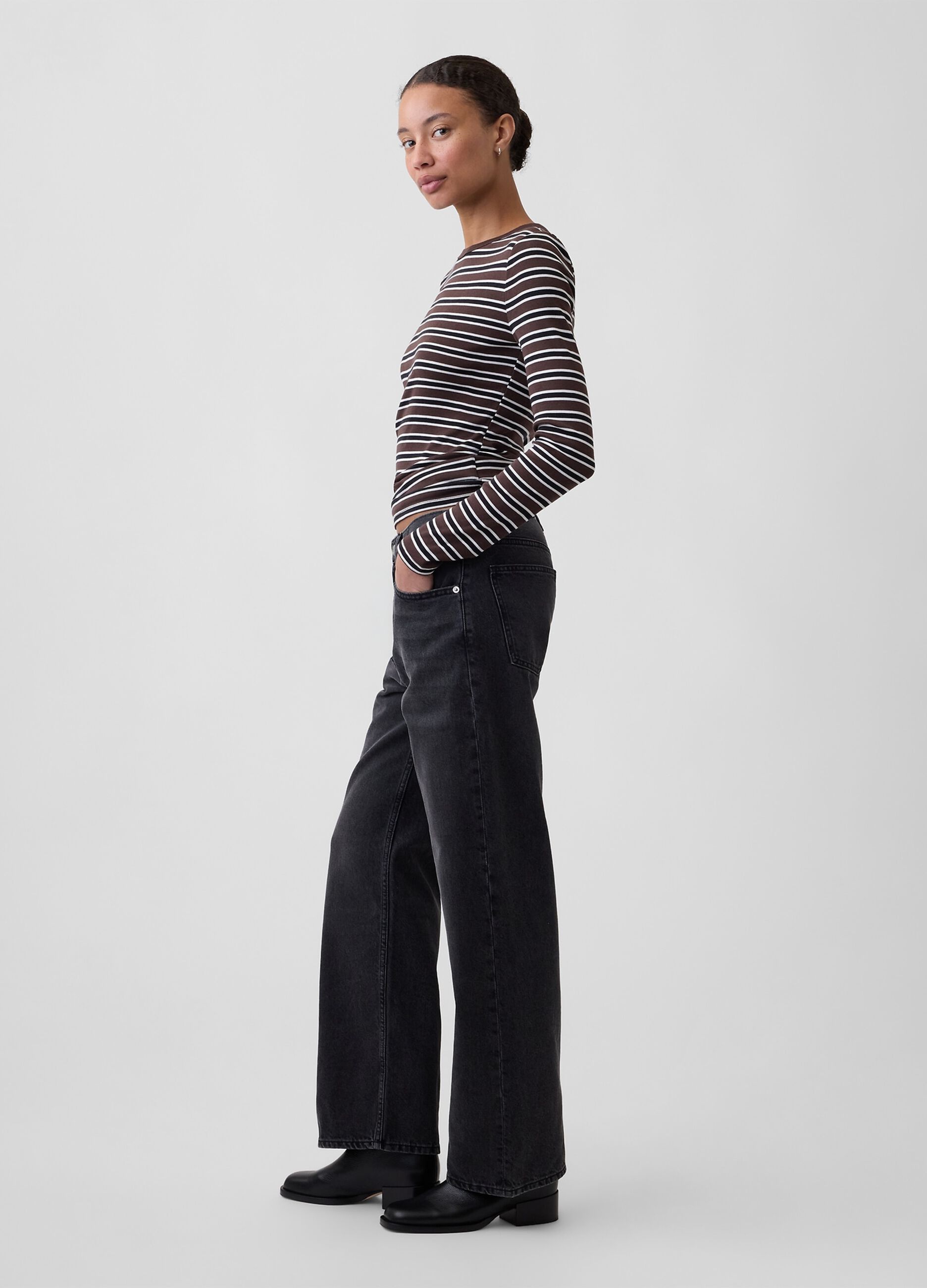 Jeans neri in puro cotone a gamba dritta over