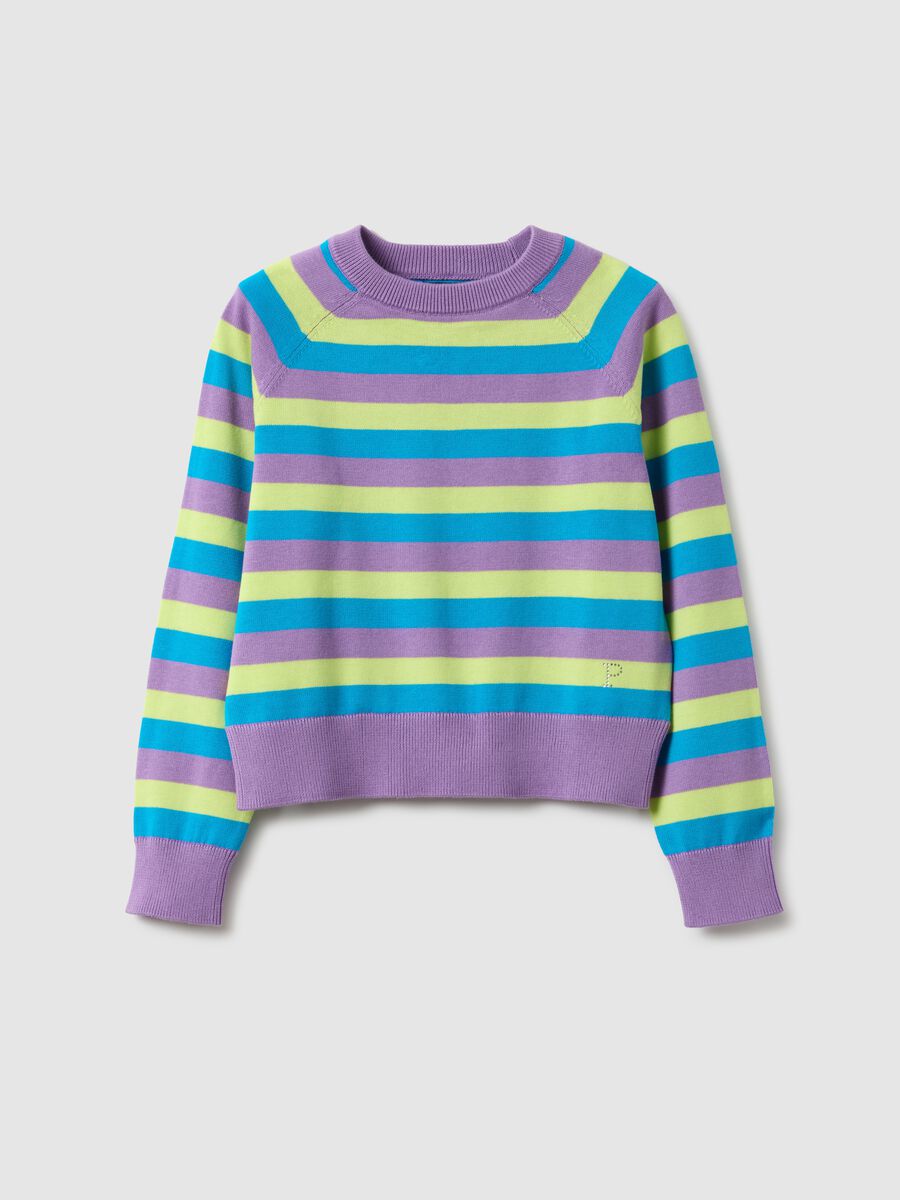 Pullover in puro cotone a righe multicolor da bambina regular fit_3