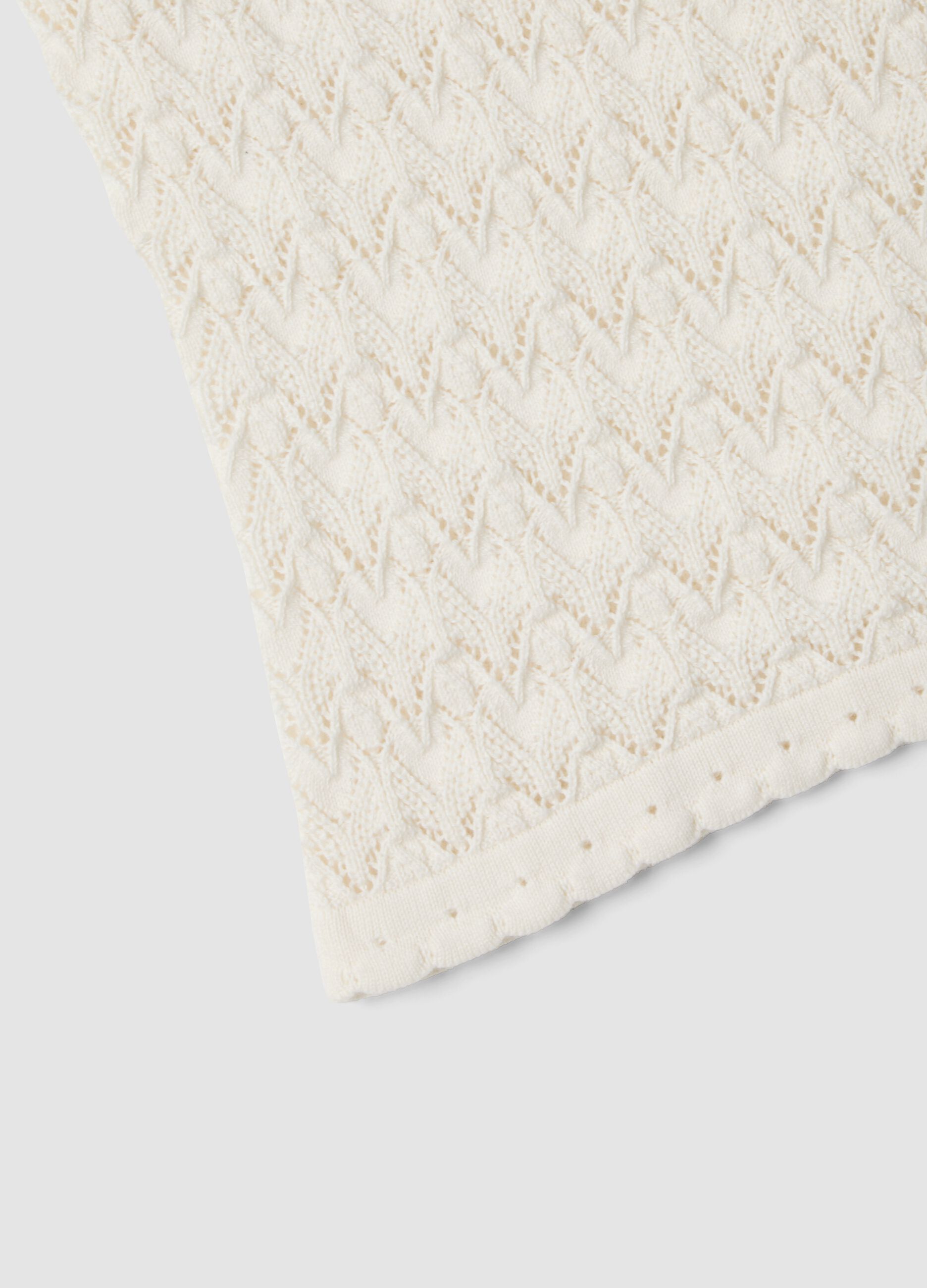 White pure cotton bandeau top with openwork knit