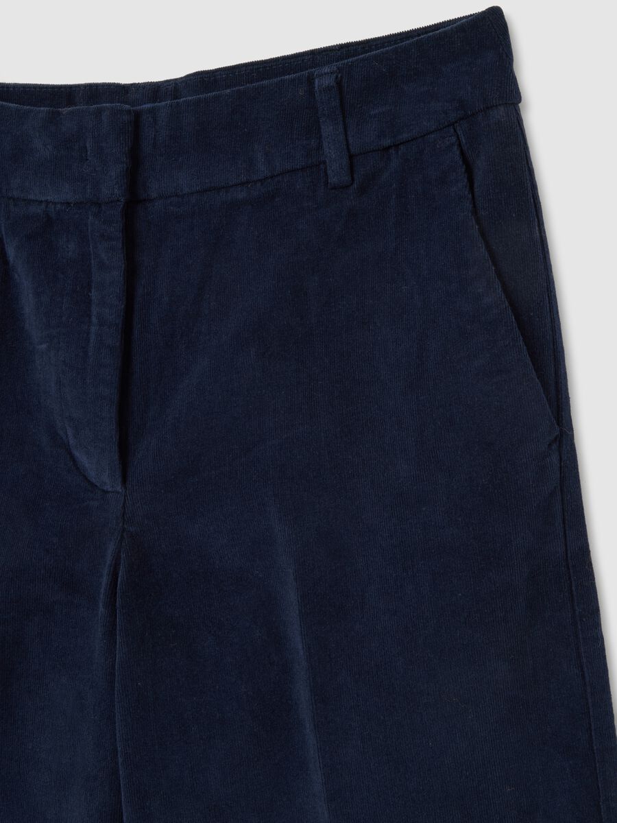 Regular fit blue velvet and cotton trousers_5