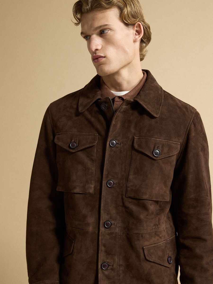 Giacca imbottita marrone in vera pelle_2