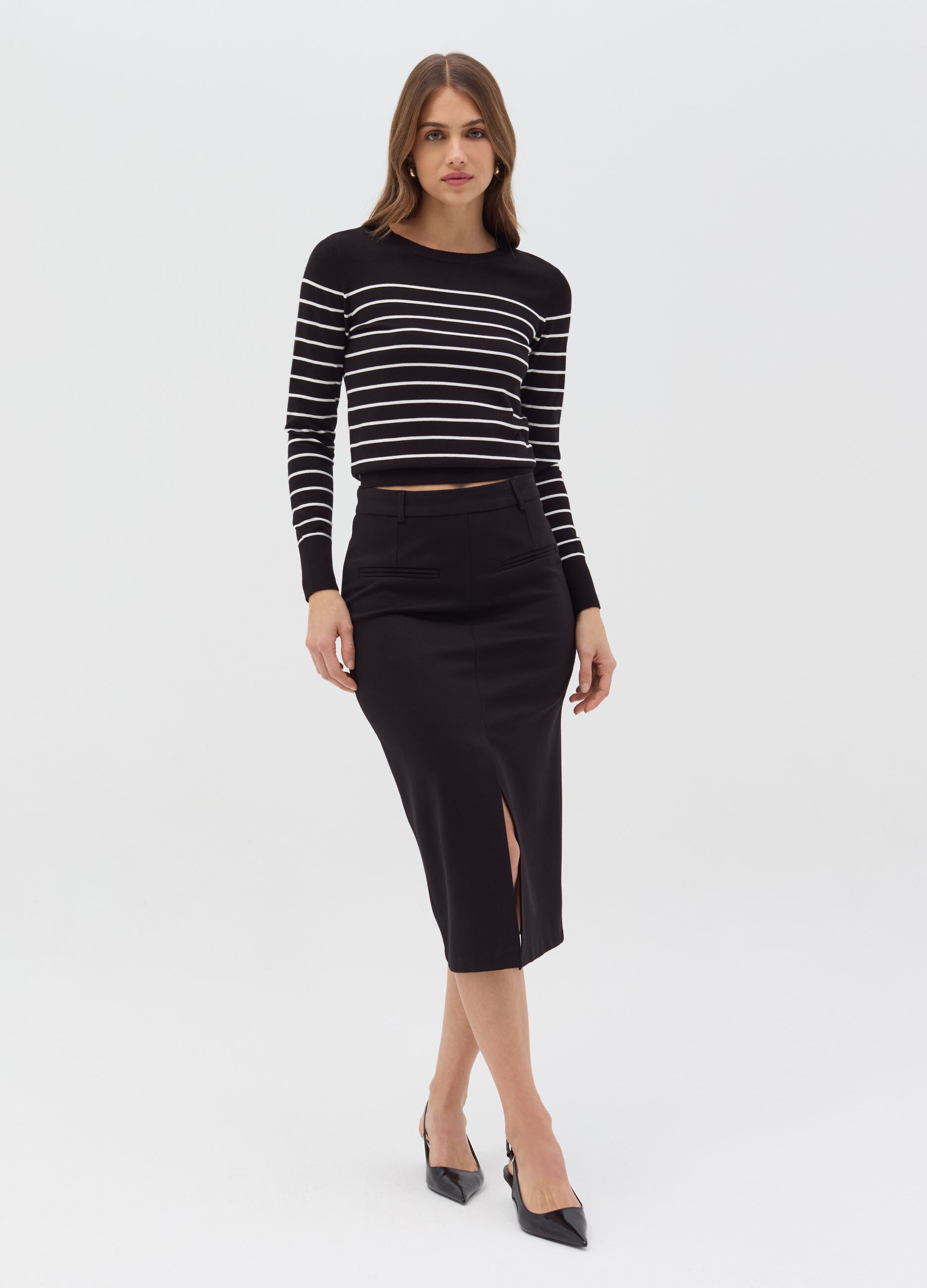 Long-sleeved top with striped pattern