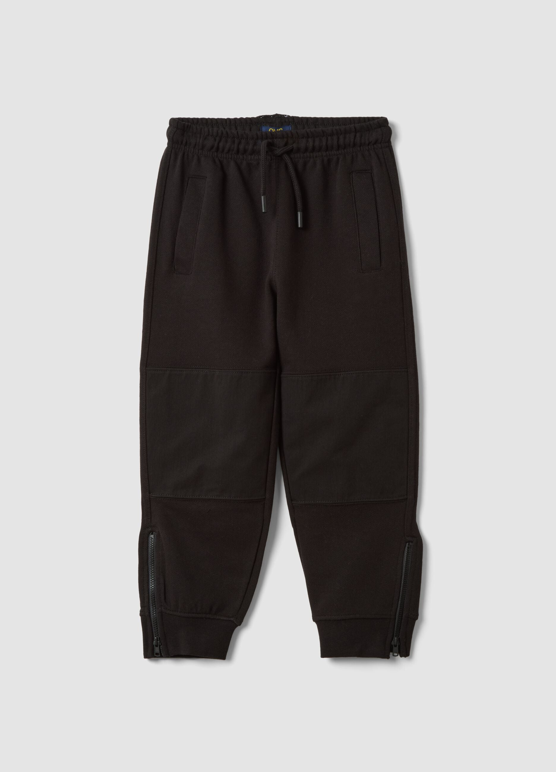 Black cotton-blend joggers with ankle zips