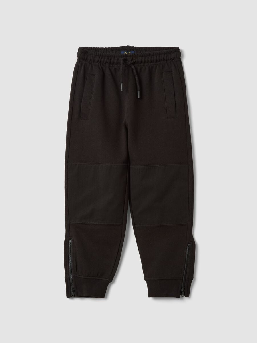 Pantaloni jogger neri in misto cotone con zip al fondo_0