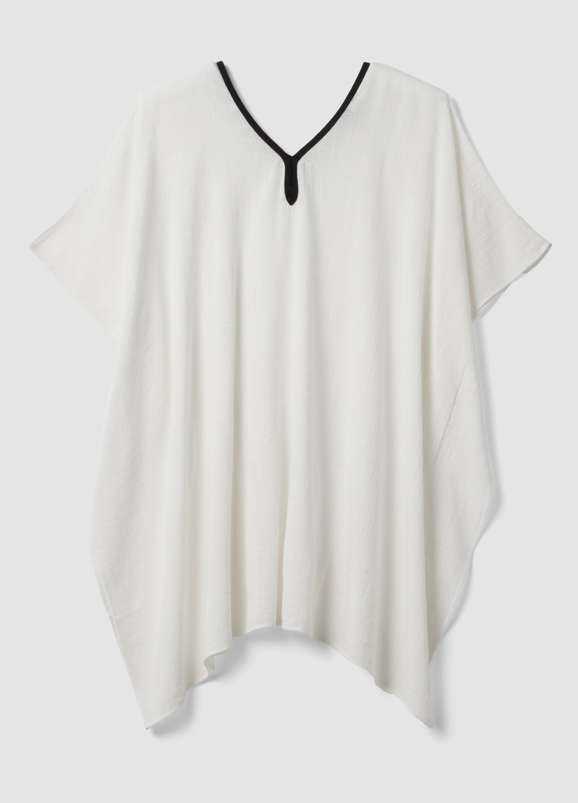 White cotton-viscose blend V-neck kaftan