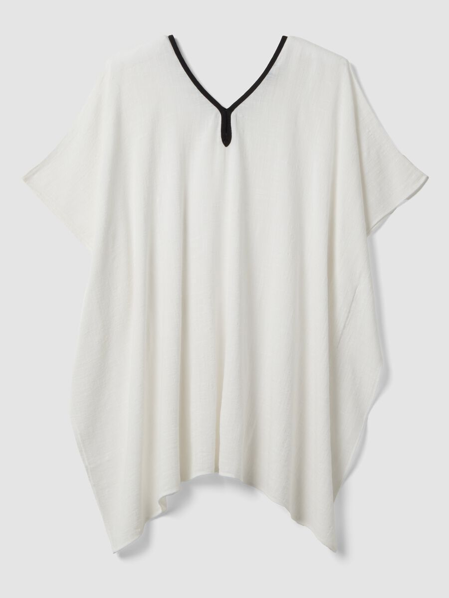 White cotton-viscose blend V-neck kaftan_0