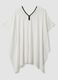 White cotton-viscose blend V-neck kaftan_0