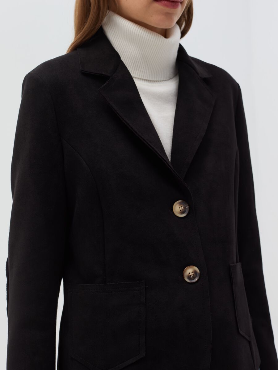 Single-breasted blazer with suede effect_2