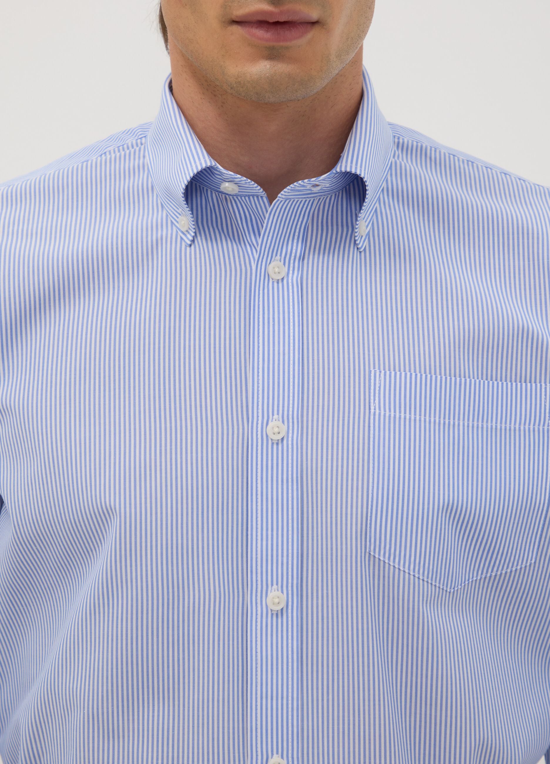 Blue striped cotton-blend shirt with button-down collar, easy-iron, regular fit