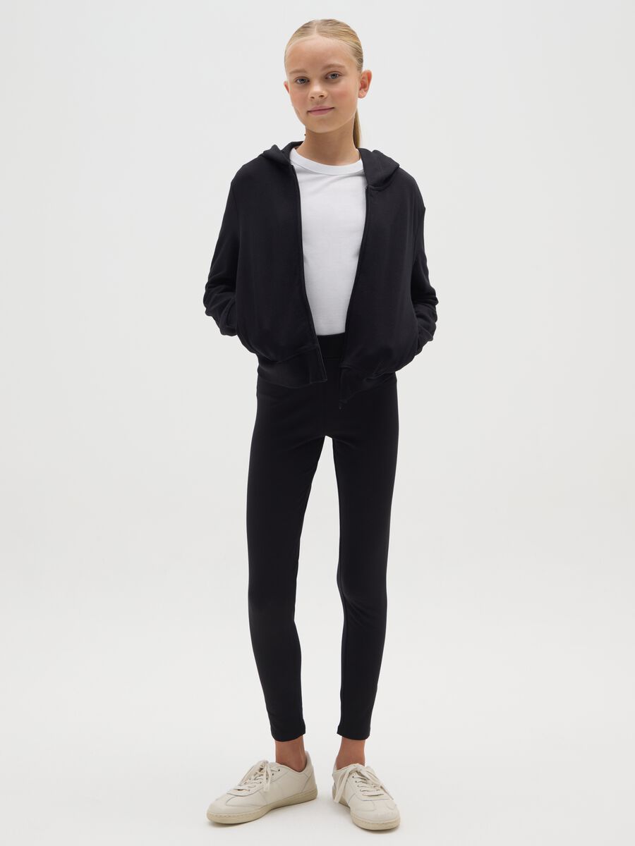 Girls' black stretchy cotton skinny leggings_1