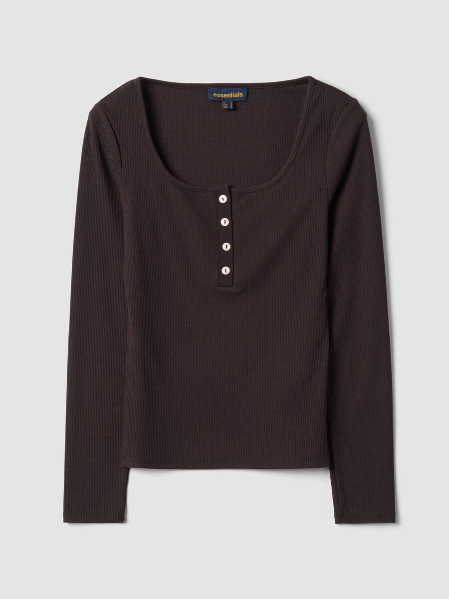 T-shirt marrone in viscosa elasticizzata con girocollo_0