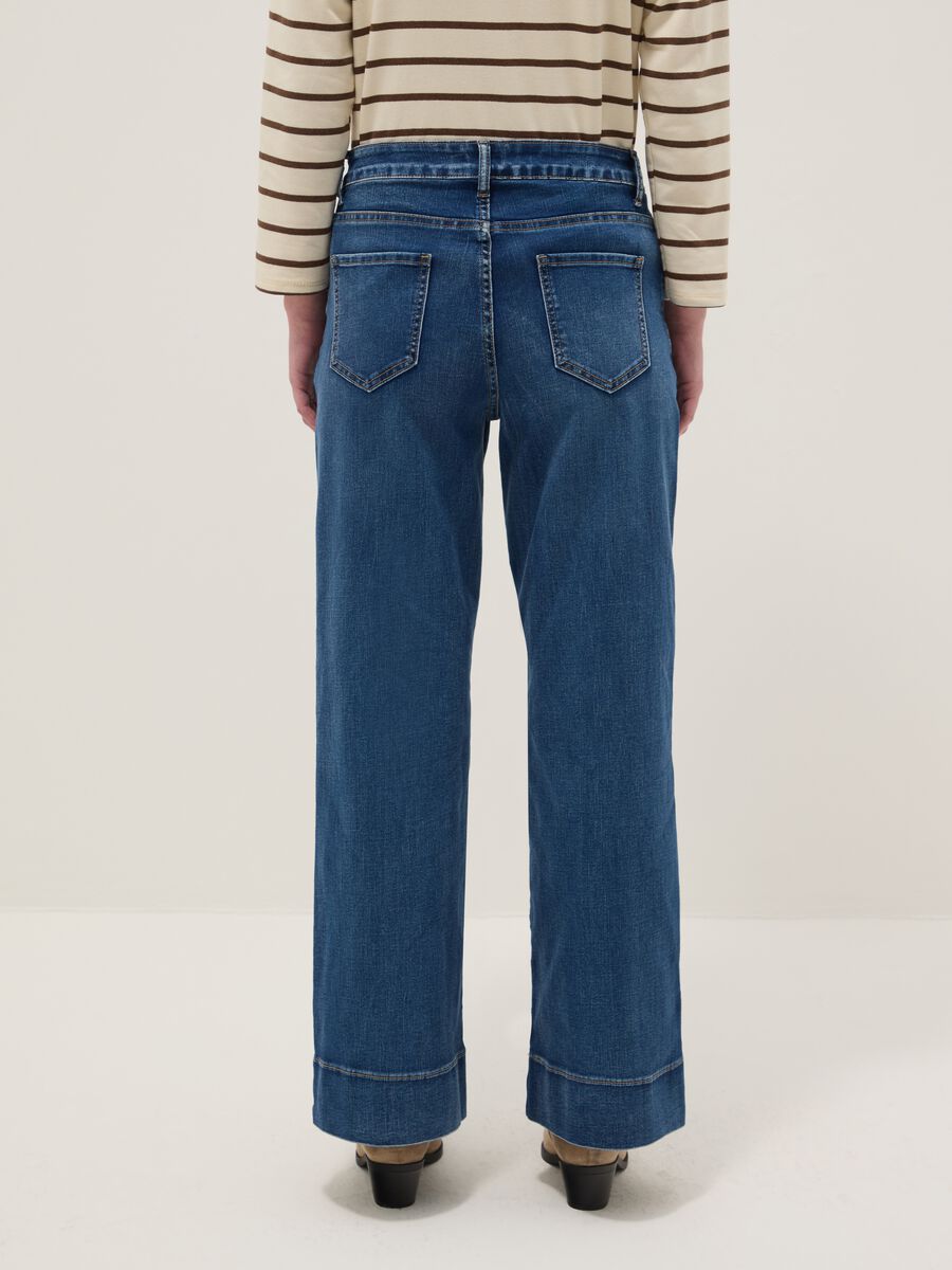 Pantaloni wide leg in misto cotone denim elasticizzato blu_2