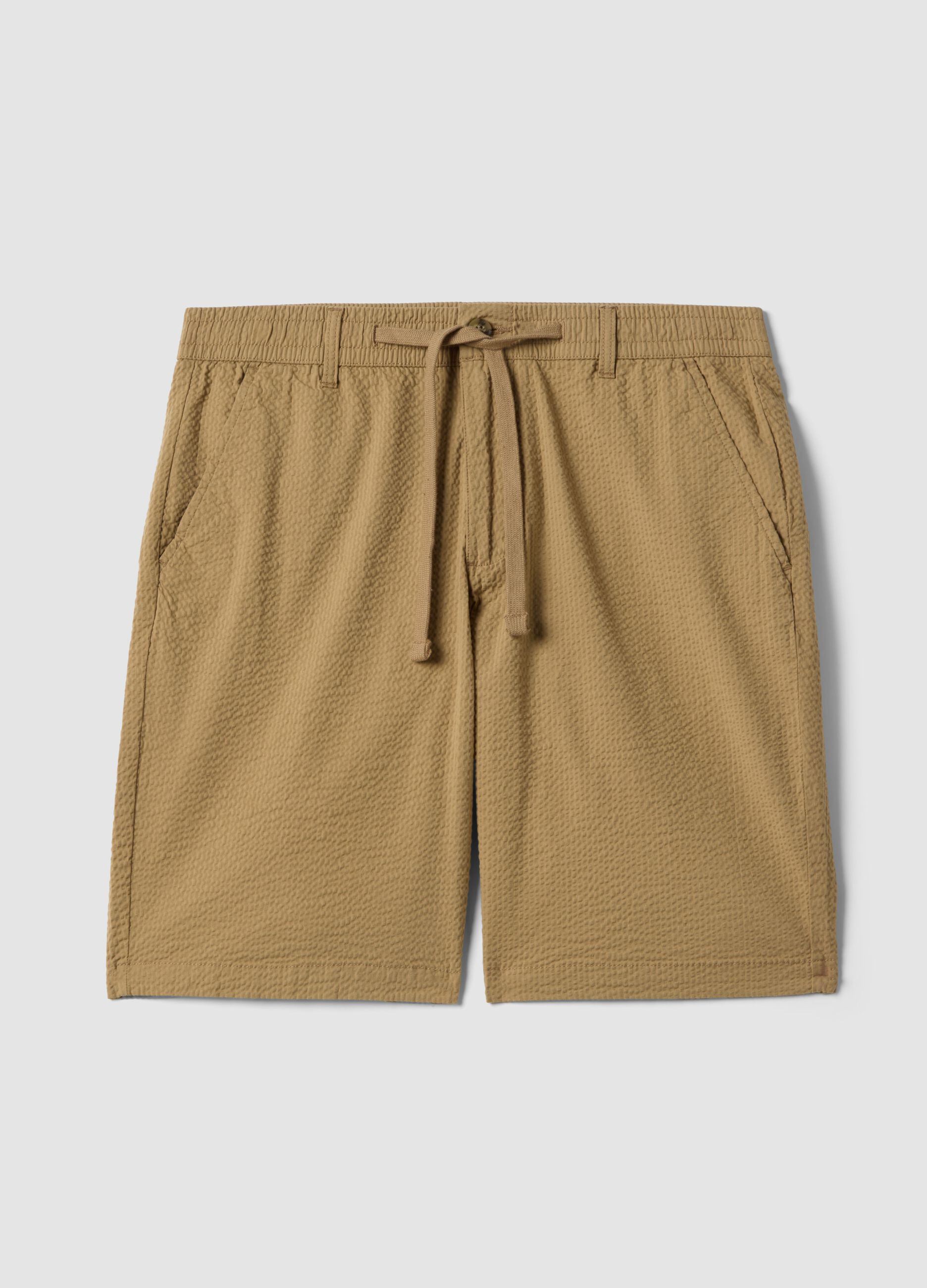 Beige stretch cotton chino shorts, regular fit