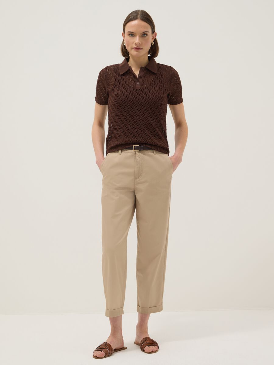 Brown regular fit short sleeve polo with mesh texture_2