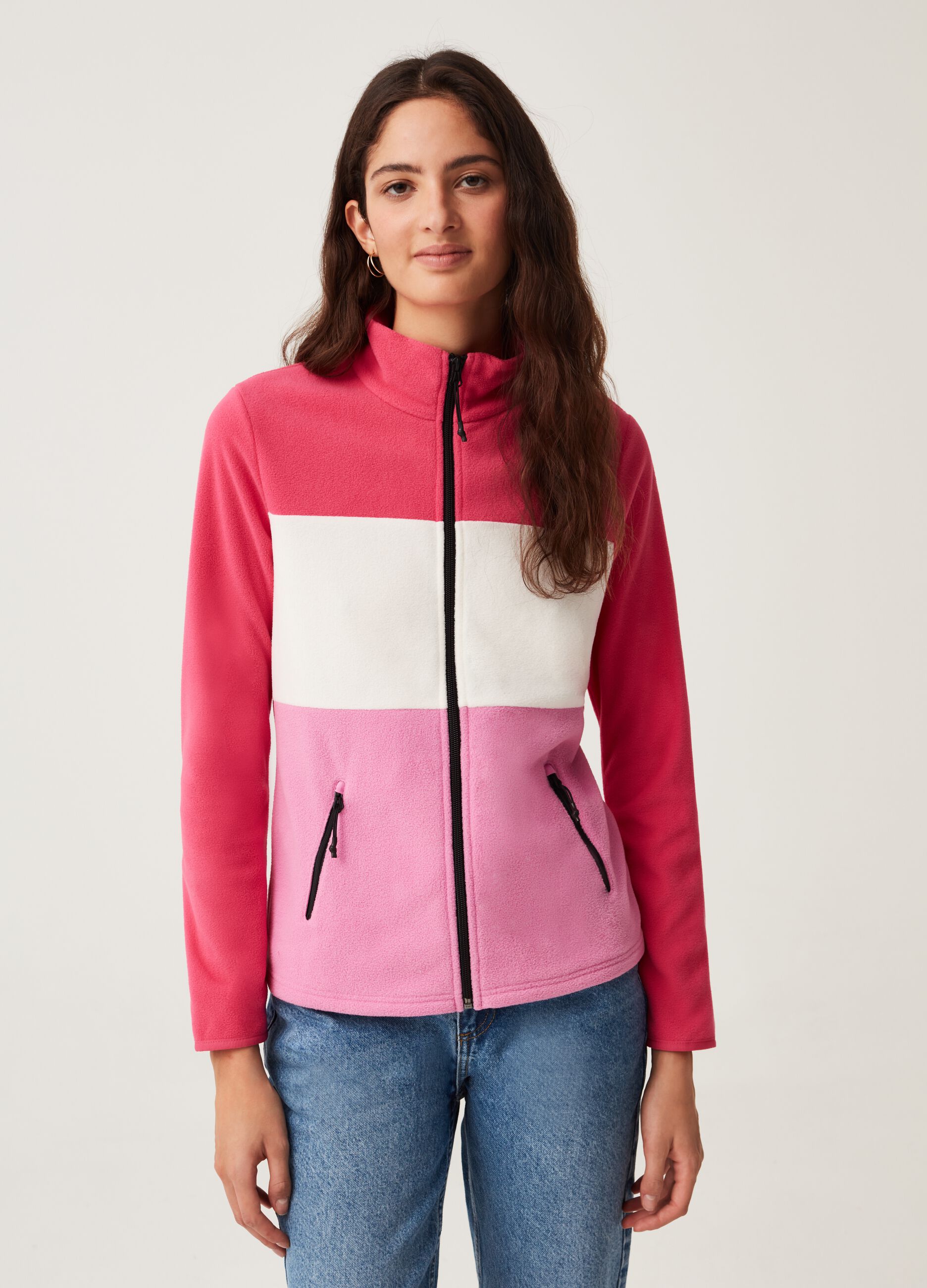 Full-zip in pile color block_1