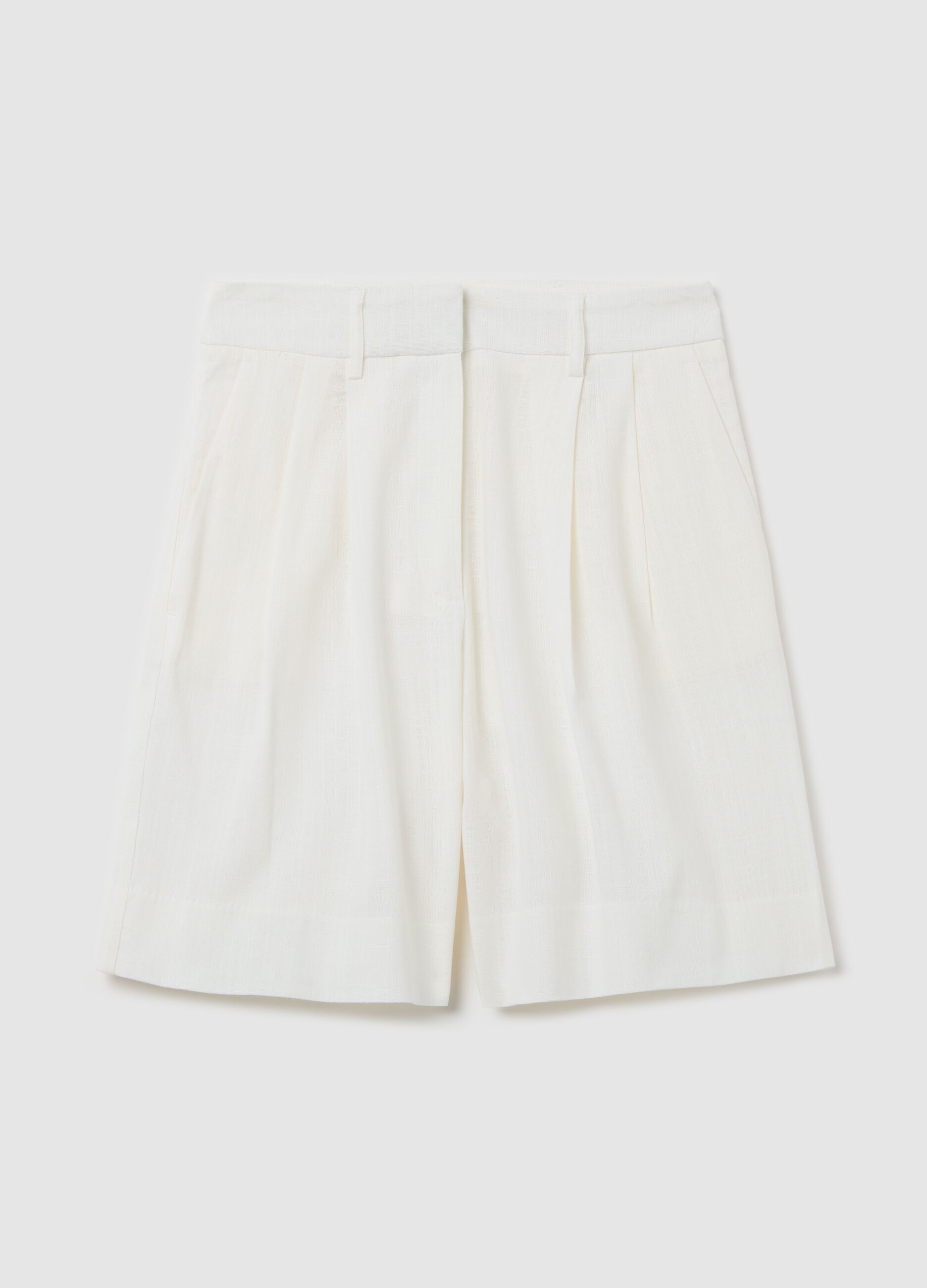 Women’s white regular-fit Bermuda shorts in cotton and viscose
