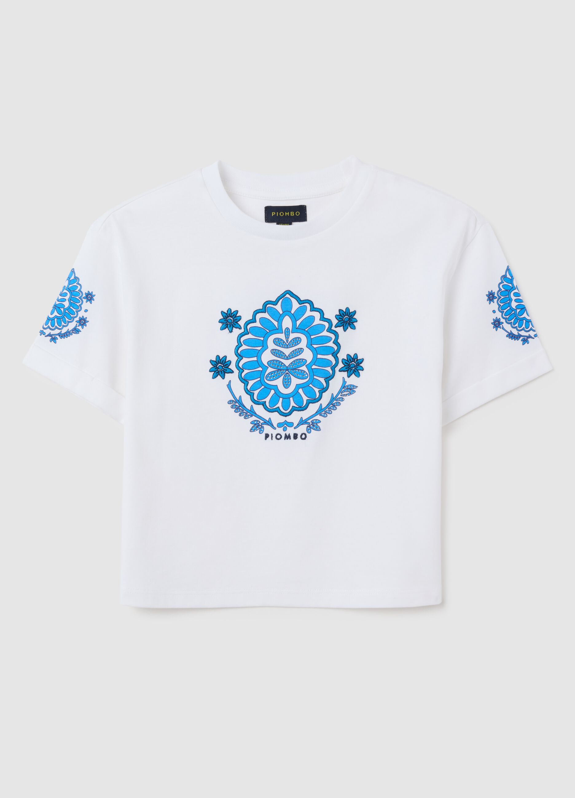 Girls' white pure cotton T-shirt, regular fit
