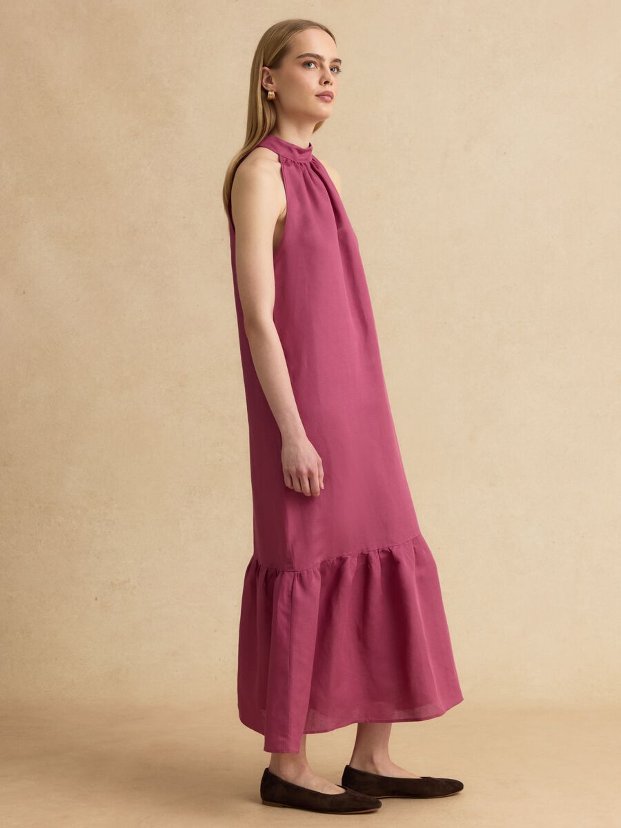 Abito midi rosa in misto lino e viscosa regular fit con collo halter_2