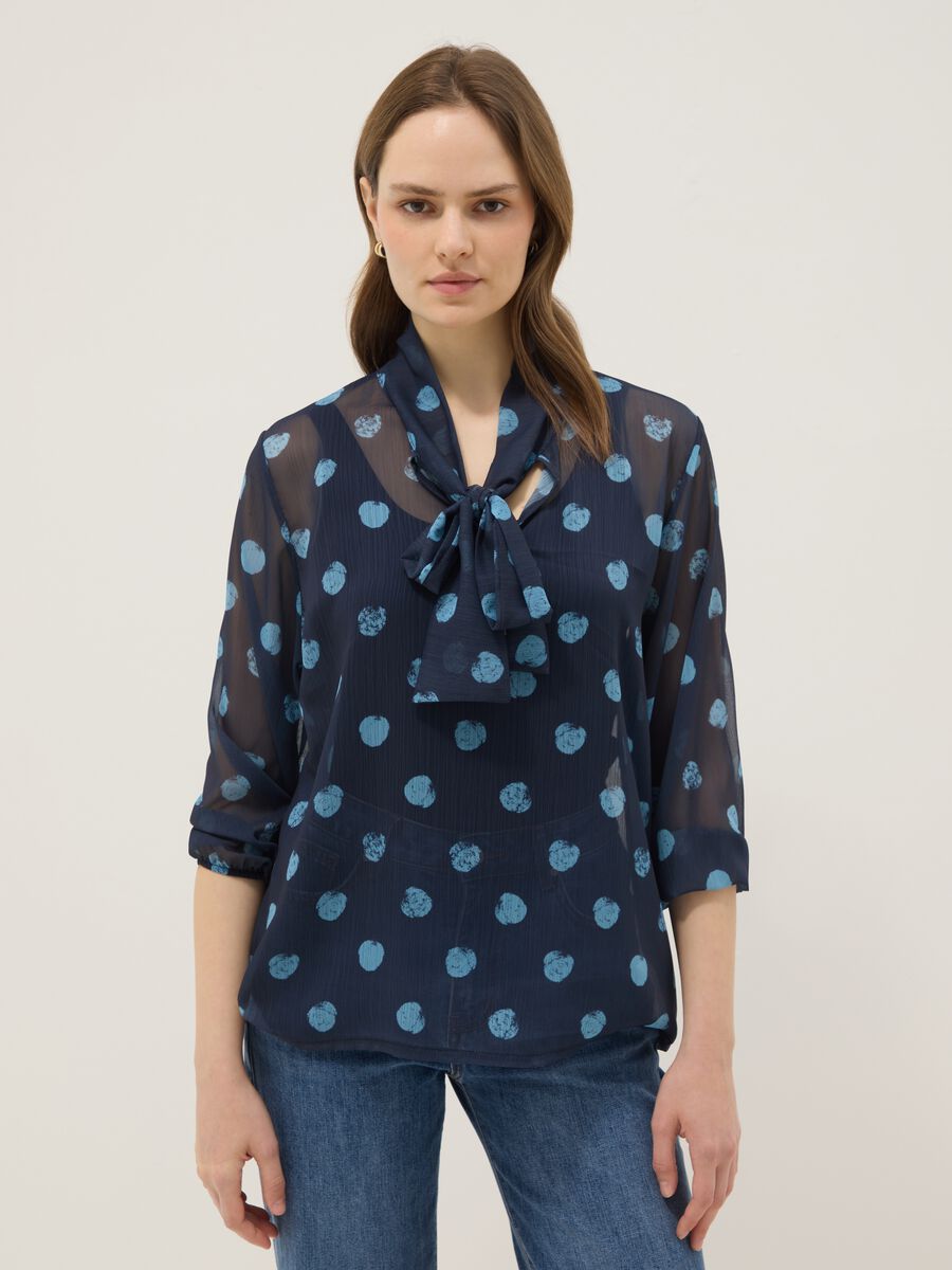 Blusa con maniche lunghe multicolor a pois regular fit_0