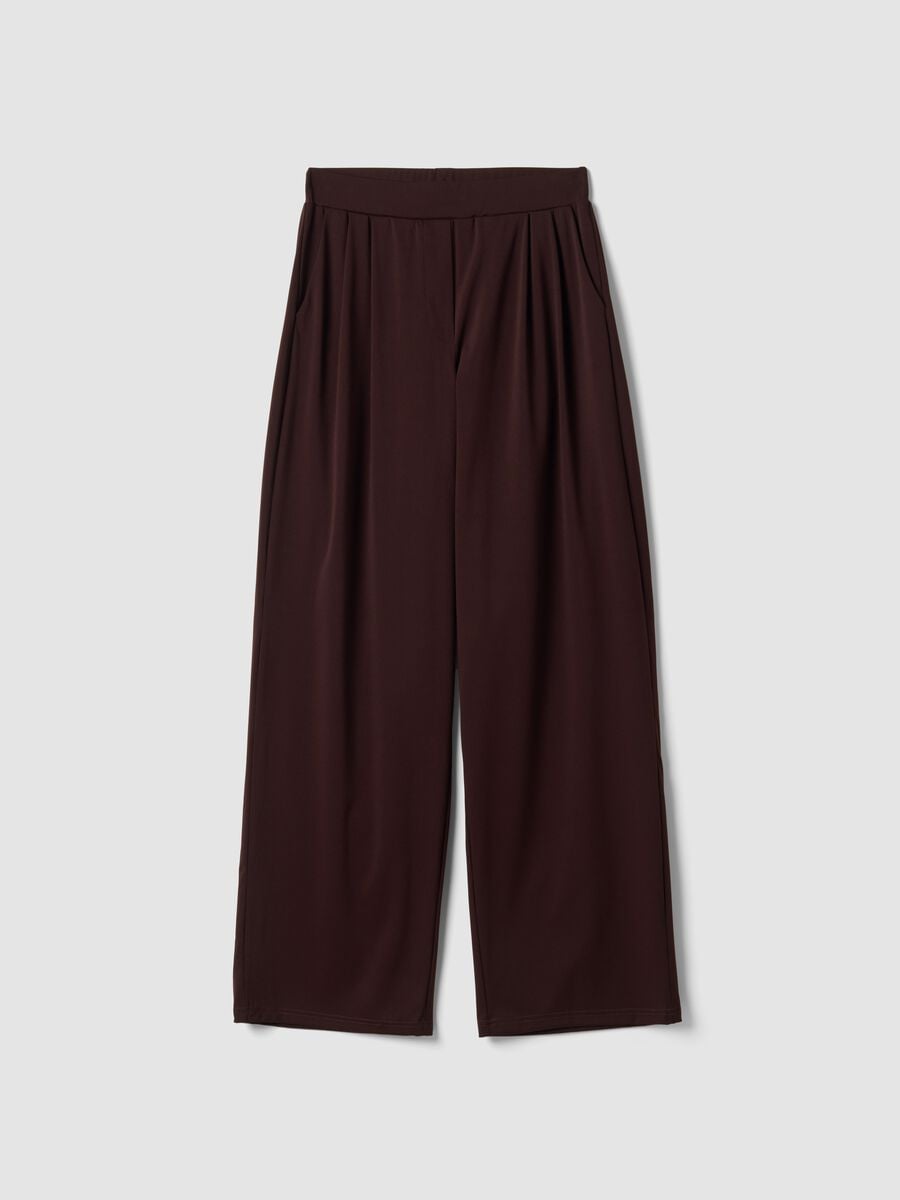 Pantaloni marroni in tessuto elasticizzato wide leg_4