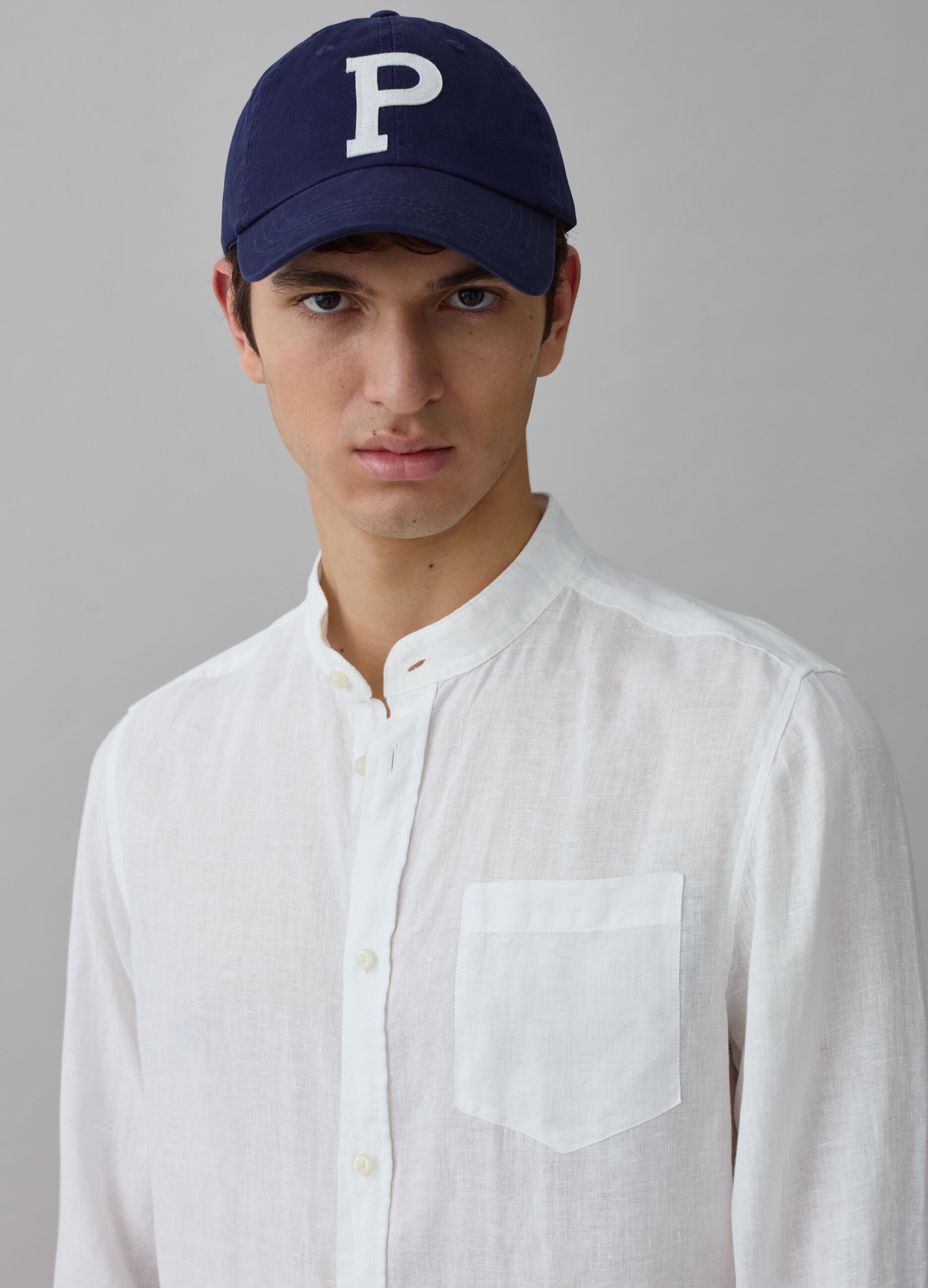 Camicia in lino con collo alla coreana