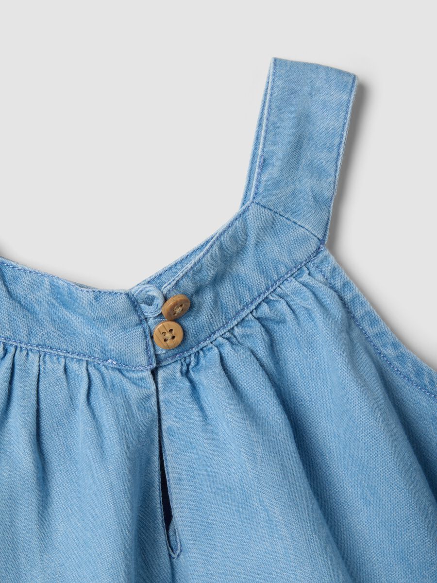Sky-blue pure cotton dress with floral embroidery_3